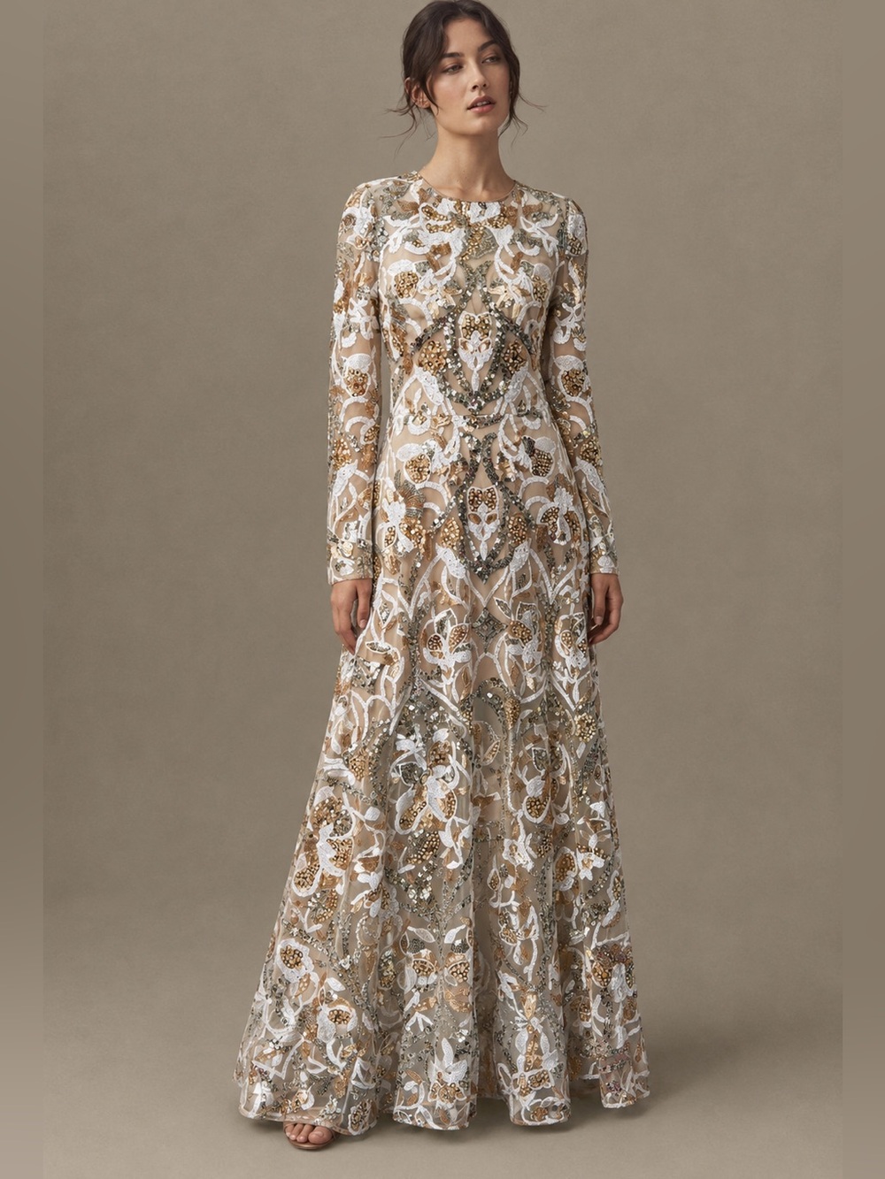 Dress the Population One of a Kind Luxe Sequin Embellished Couture Maxi Gown S